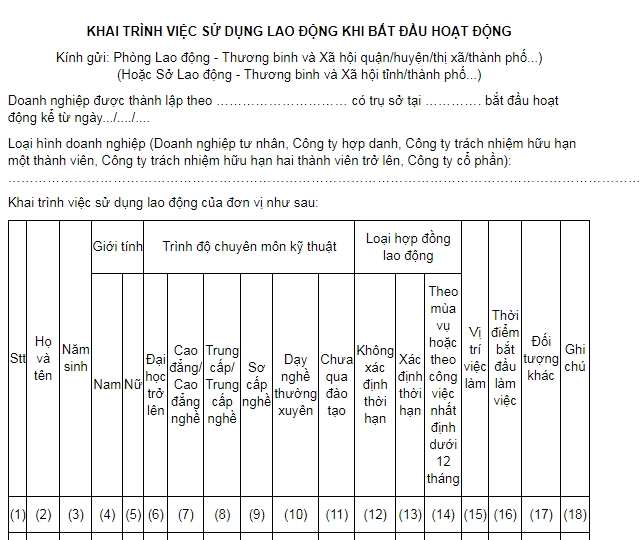 Quy định về báo cáo tình hình sử dụng lao động của doanh nghiệp